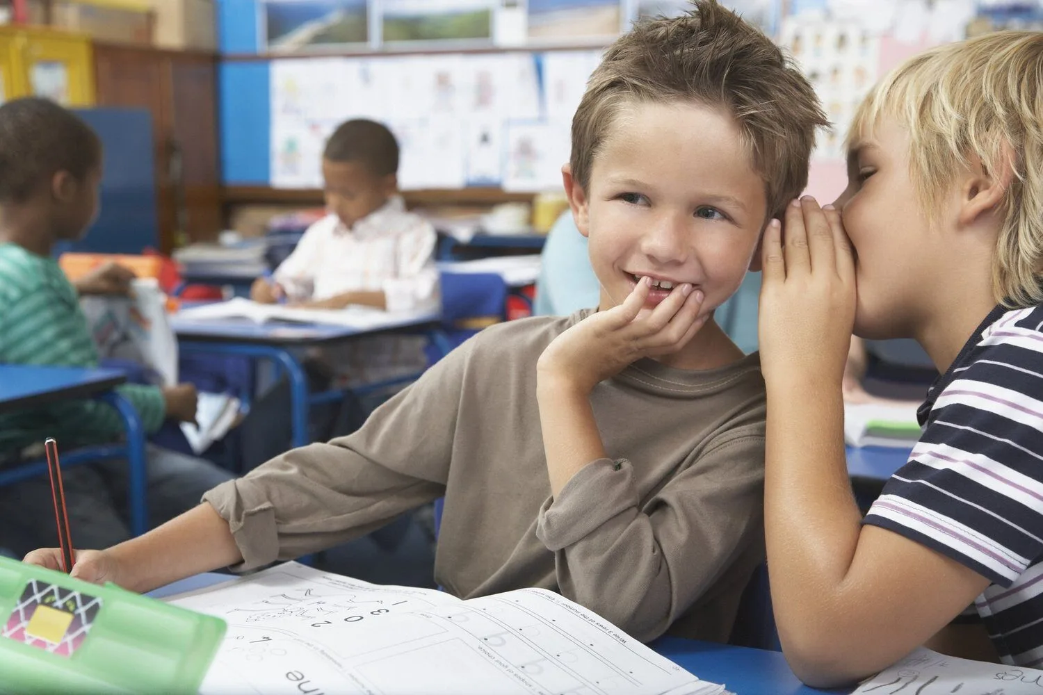 Two children speaking in speech therapy class in San Diego